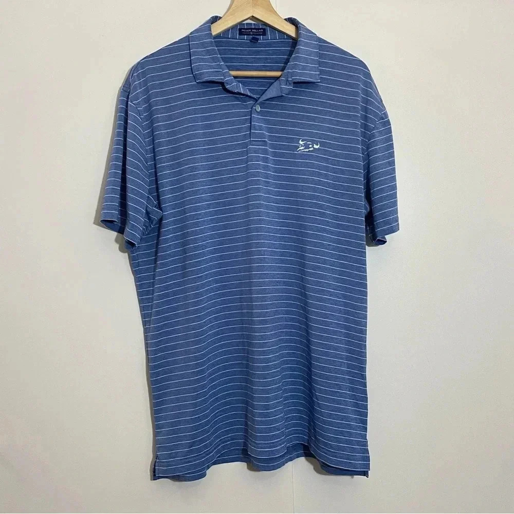 Peter Millar crown crafted men’s blue striped golf polo preppy shirts size L